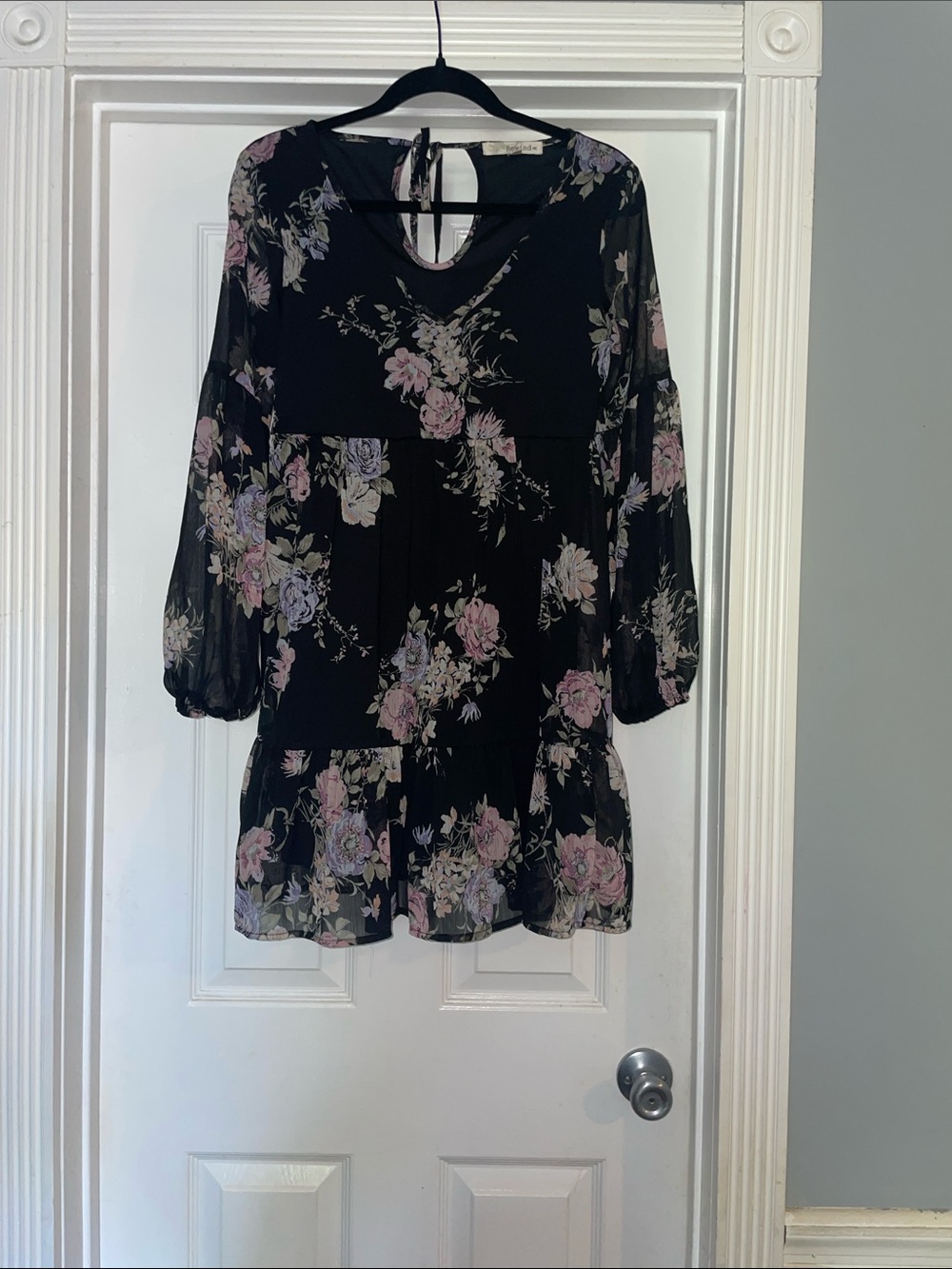 Rewind Black Floral Dress with Pink and Lavender Blooms